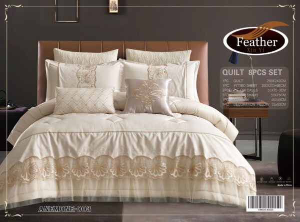 Anemone wedding Comforter Set 8 pcs Embroidery with Lace
